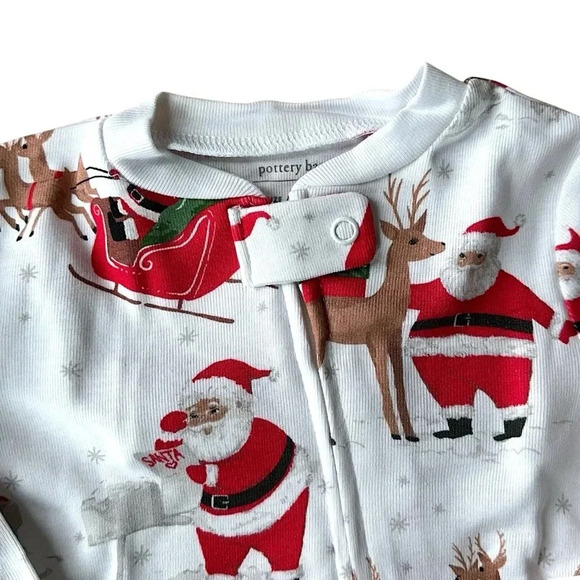 POTTERY BARN KIDS HOLIDAY HERITAGE SANTA ORGANIC COTTON SLEEPER PAJAMA 9-12 MOS - Picture 2 of 5